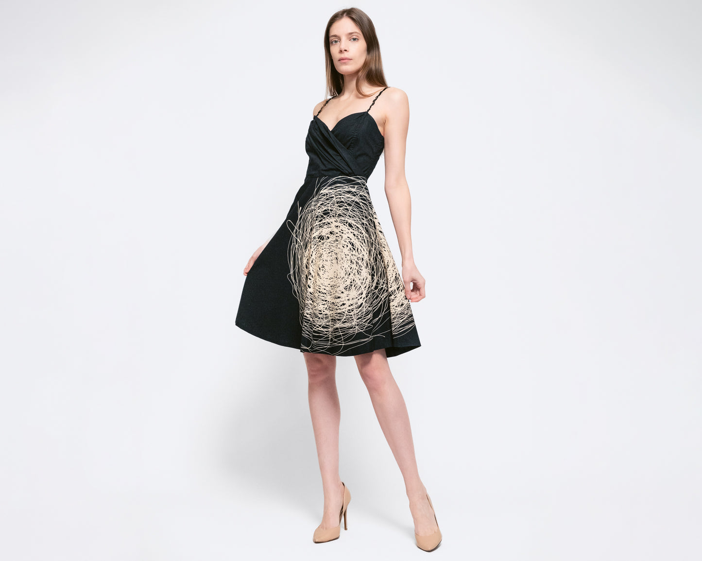 XS Vintage Patrizia Pepe Scribble Graphic Fit & Flare Dress