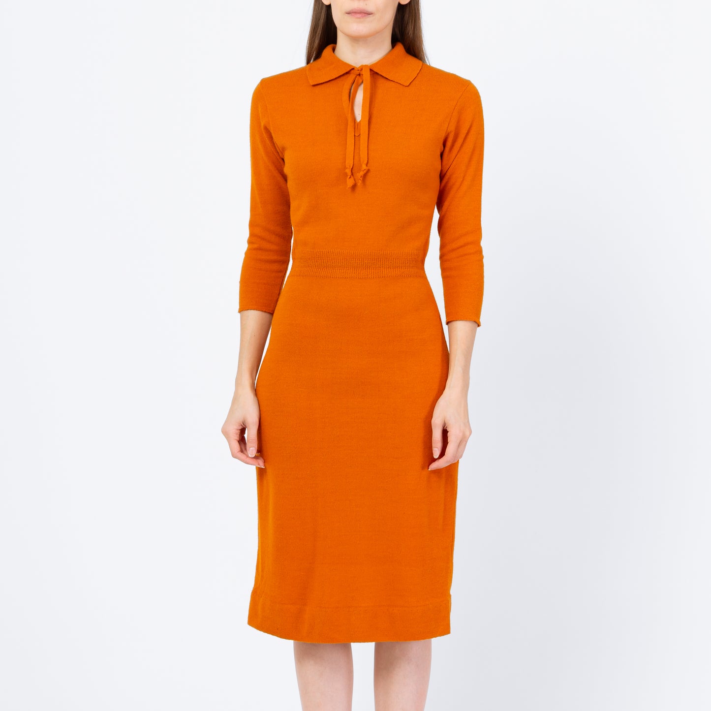 Vintage 50s Orange Midi Sweater Dress - Extra Small to Small