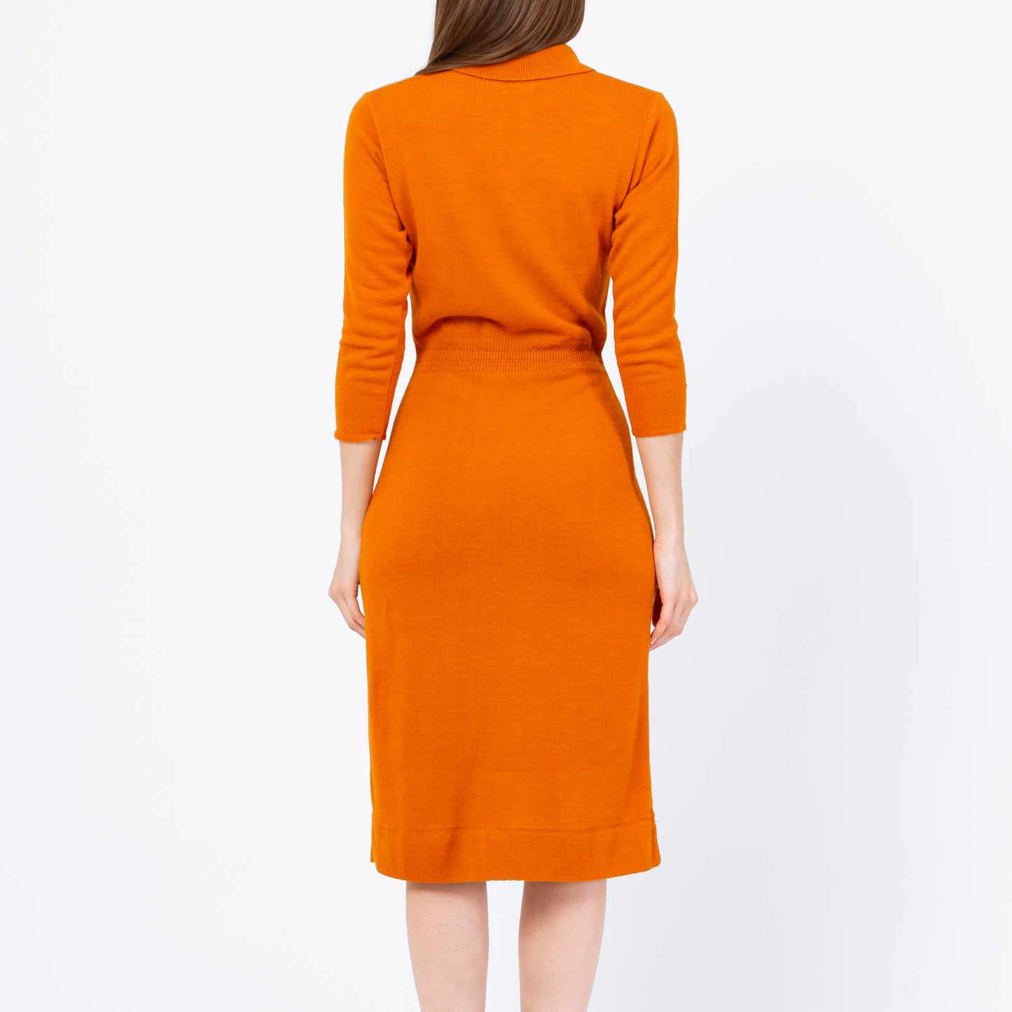 Vintage 50s Orange Midi Sweater Dress - Extra Small to Small
