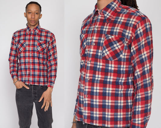 Medium 80s Red & Blue Plaid Flannel Shirt l | Vintage Grunge Button Up Long Sleeve Collared Top