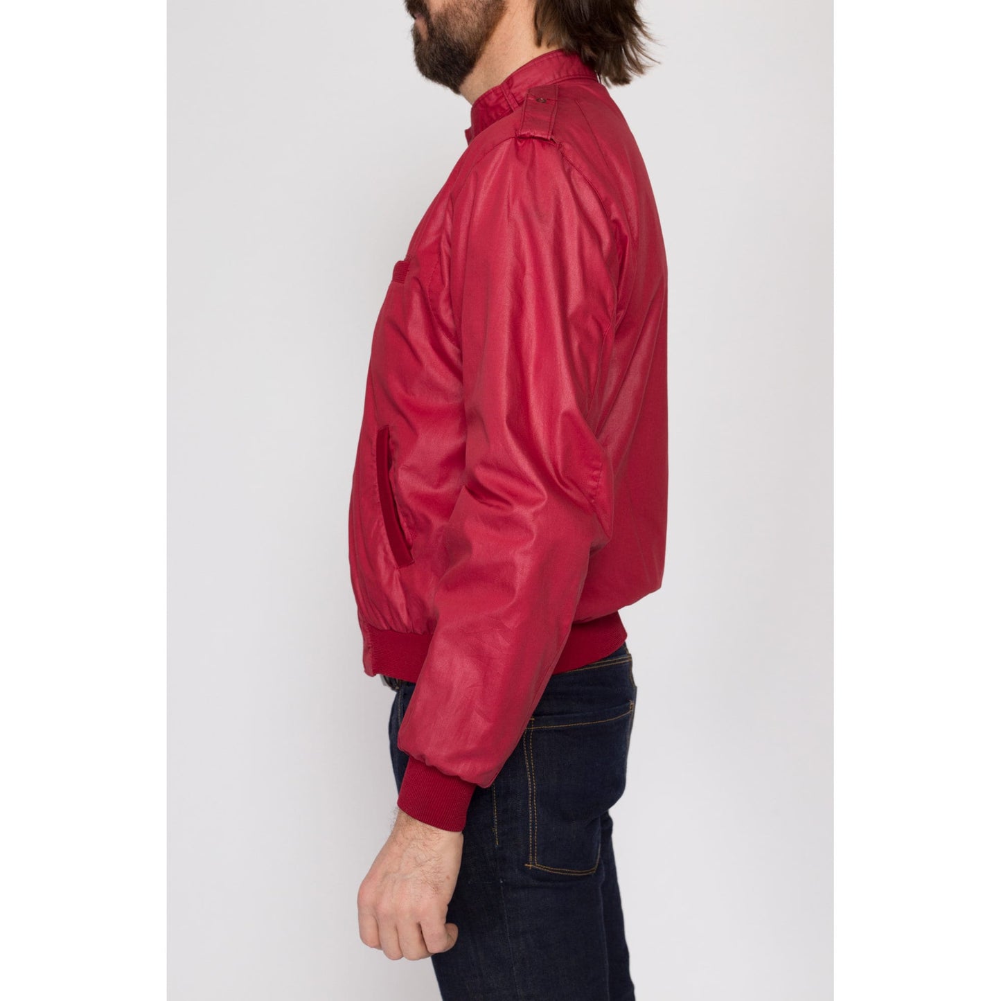 Medium 80s Members Only Crimson Red Cafe Racer Jacket | Vintage Lightweight Zip Up Windbreaker