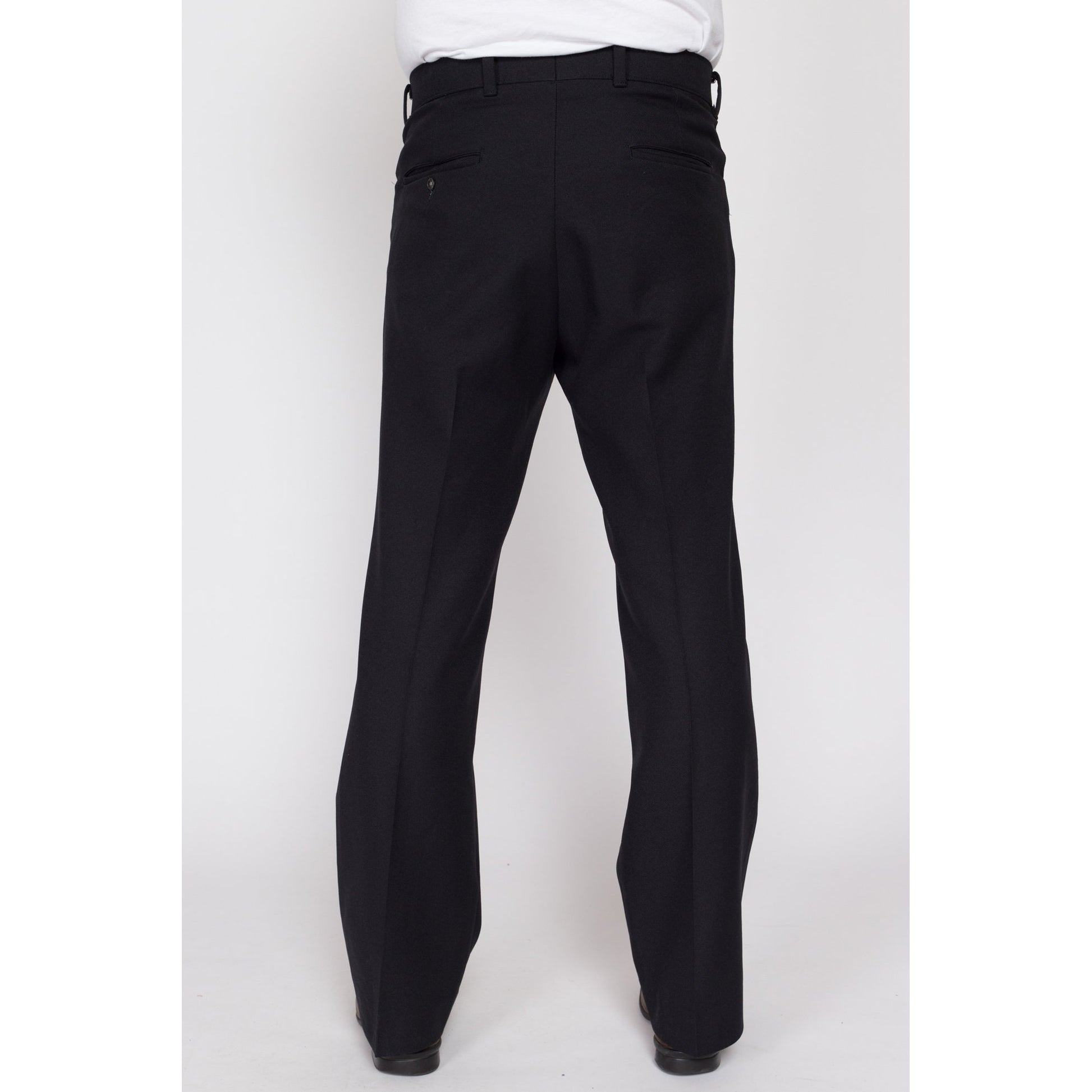 33x30 70s Levis Black Bootcut Trousers | Retro Vintage Polyester Flat Front Pants