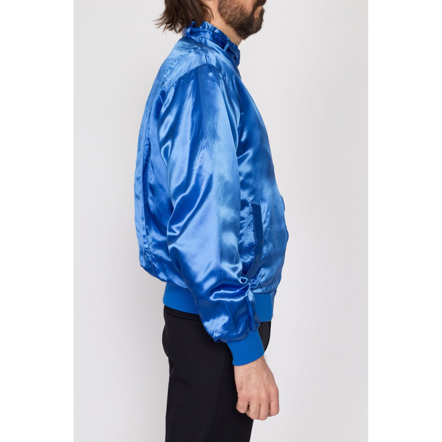 Large 80s Operating Engineers Union Blue Satin Jacket | Vintage IUOE Zip Up Varsity Logo Coat