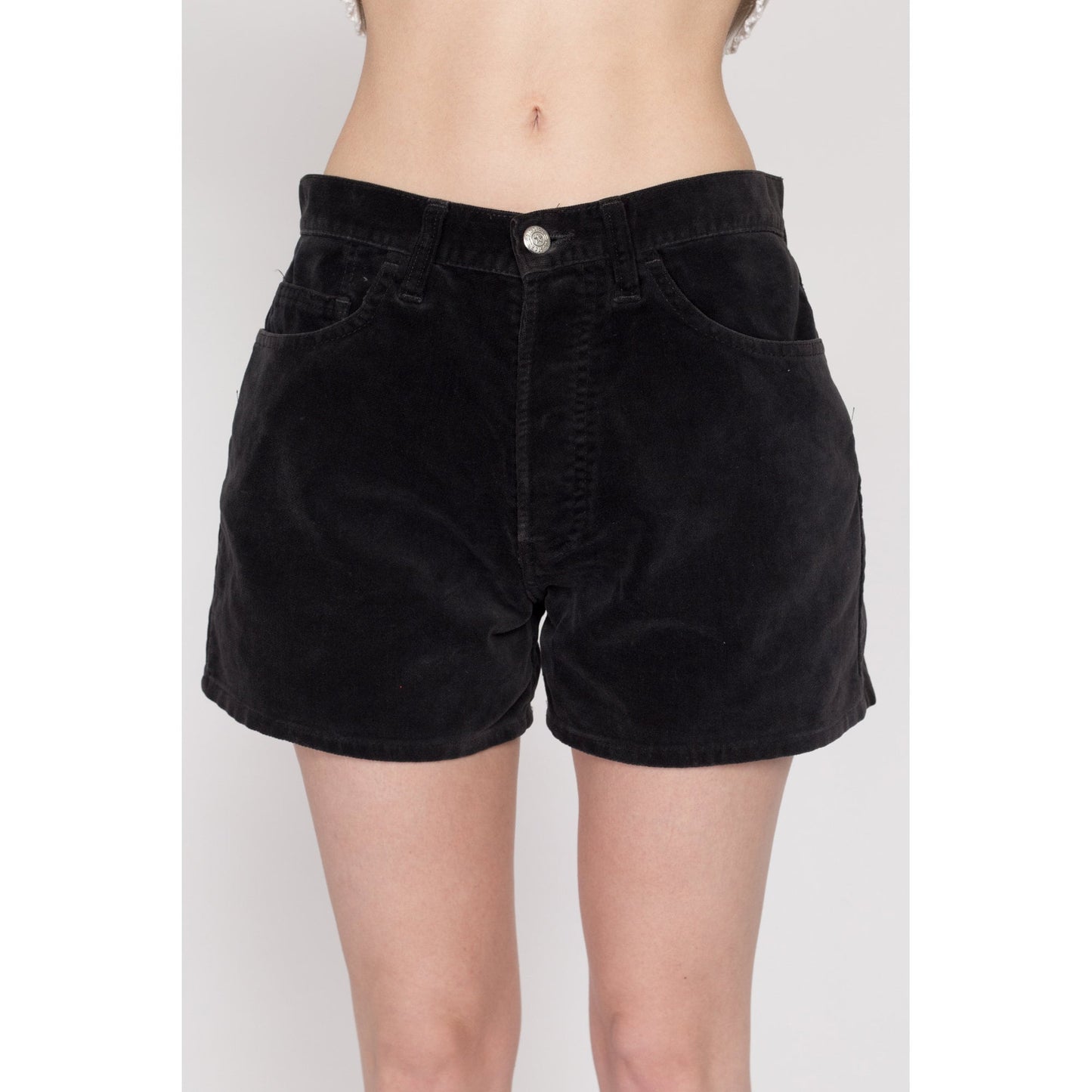 Medium 90s Dark Grey Velvet Shorts 30" | Vintage High Waisted Cotton Velveteen Shorts