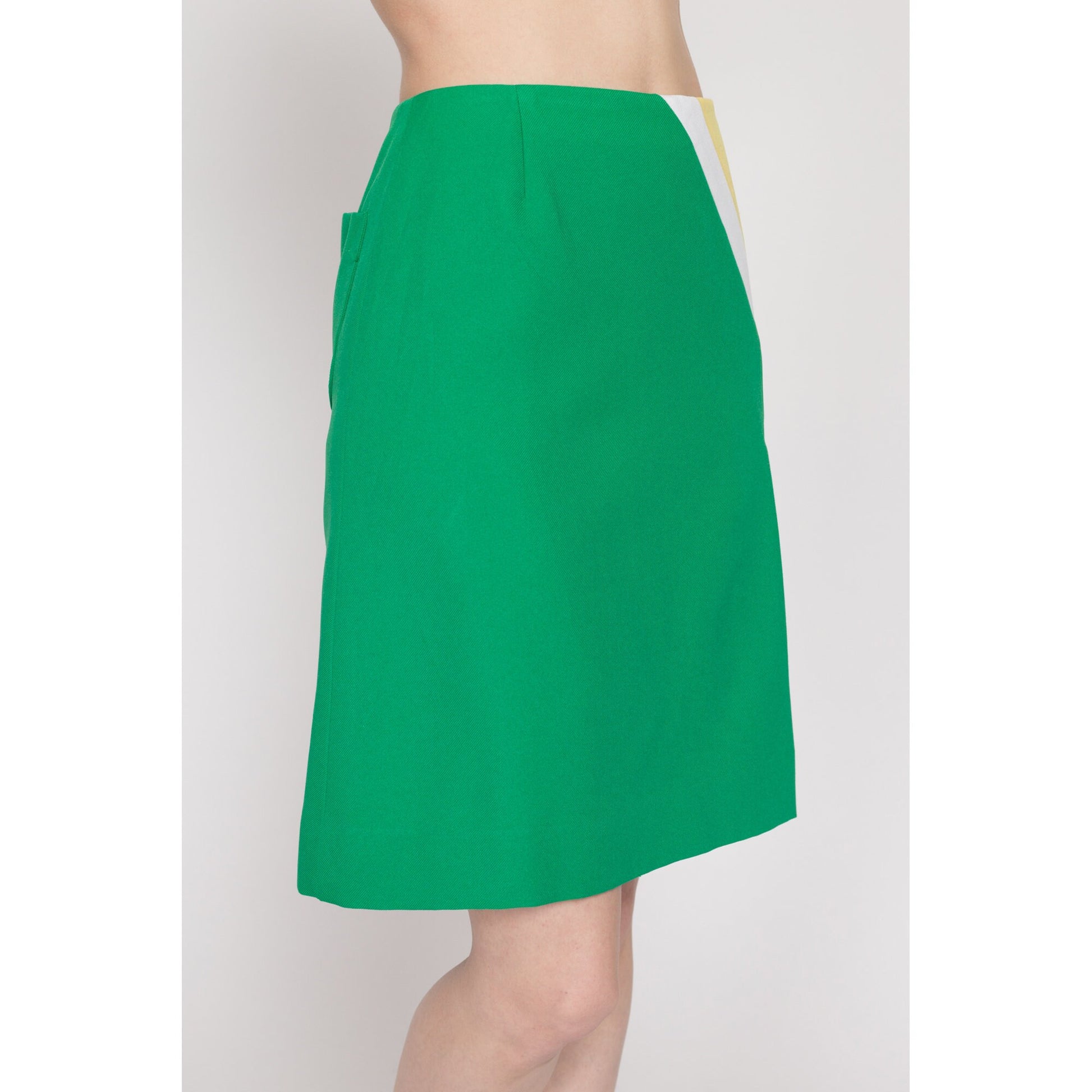 Small 70s Green Color Block Tennis Skirt 25.5" | Retro Sportswear High Waisted A Line Athletic Mini Skort
