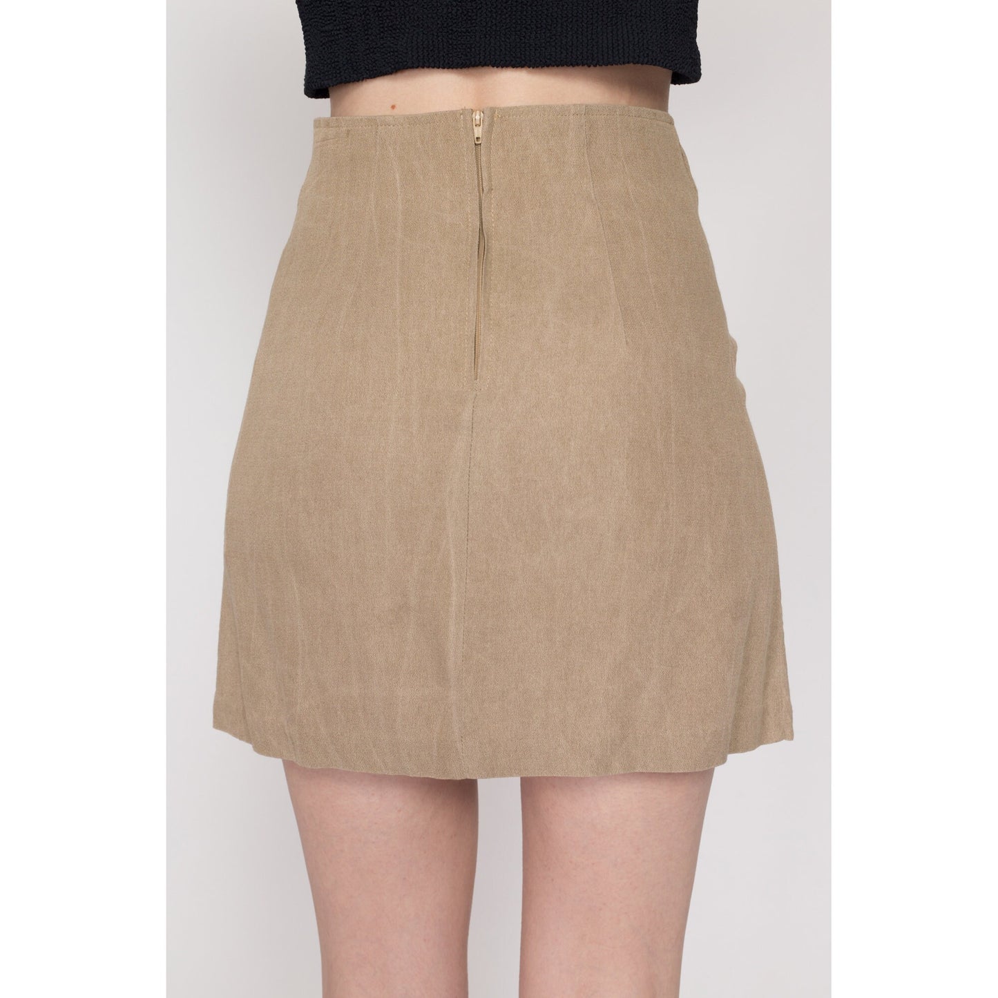 Small 90s Minimalist Tan Mini Skirt 26" | Vintage Plain High Waisted A Line Skirt