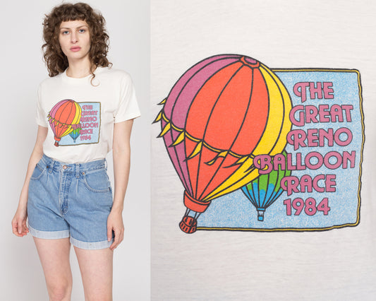 Large 80s Hot Air Balloon Great Reno Race T Shirt | Vintage 1984 Nevada Graphic Tourist Tee
