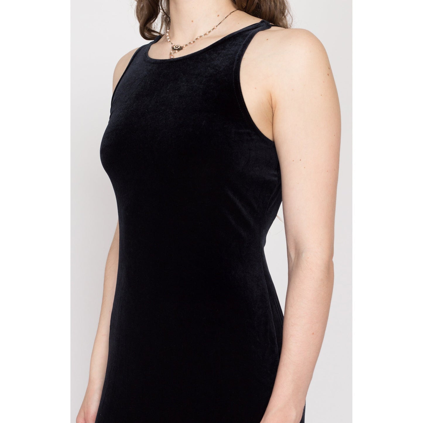 Medium 90s Black Velvet Strappy Open Back Maxi Dress | Vintage Roberta Backless Sexy Fitted Bodycon Party Gown