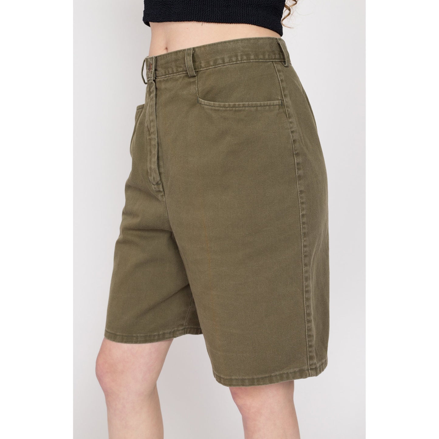 Medium 90s Olive Green Jean Shorts 29.5" | Vintage High Waisted Denim Mom Shorts