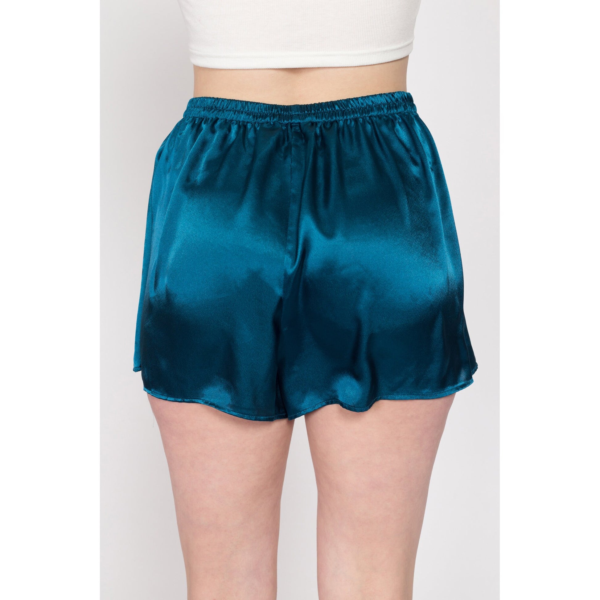 Large 90s Victoria's Secret Blue Satin Sleep Shorts | Vintage Lingerie Mini Pajama Shorts