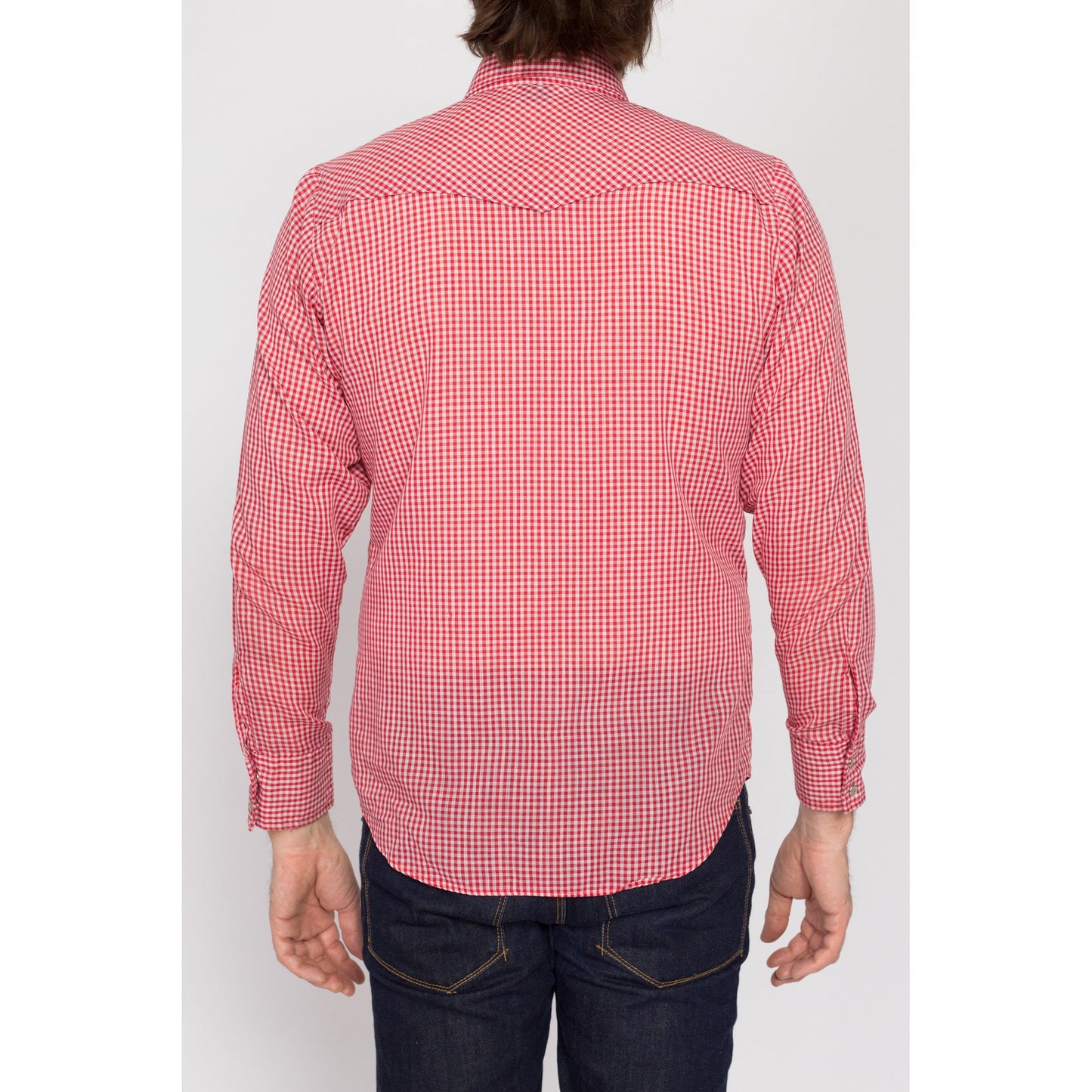 Medium 70s Levi's Red & White Gingham Pearl Snap Western Shirt | Vintage Panatela Button Up Long Sleeve Collared Top