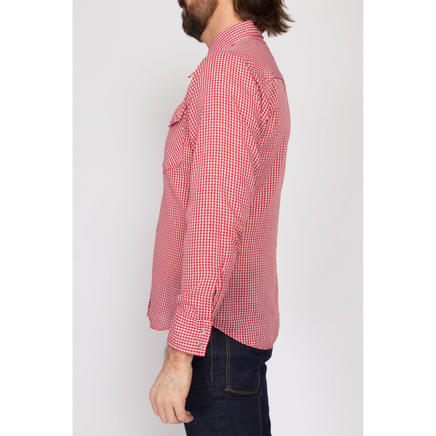 Medium 70s Levi's Red & White Gingham Pearl Snap Western Shirt | Vintage Panatela Button Up Long Sleeve Collared Top
