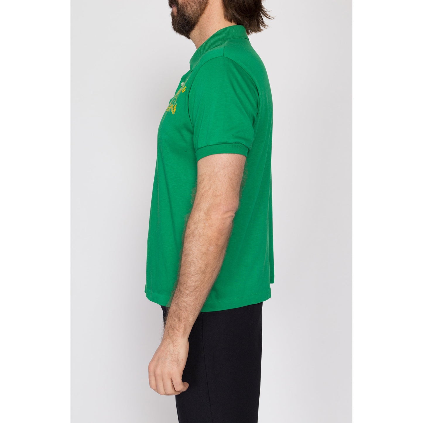 Medium 80s Unicorn Pub Green Polo Shirt | Vintage Staff Uniform Short Sleeve Collared Top