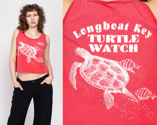 Medium 90s Longboat Key Turtle Watch Crop Top | Vintage Distressed Red Cropped Graphic Florida Tourist Tank