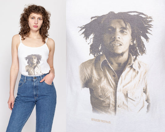 Large Y2K Bob Marley White Tank Top | Vintage Zion Rootswear Reggae Music Graphic Muscle Tee