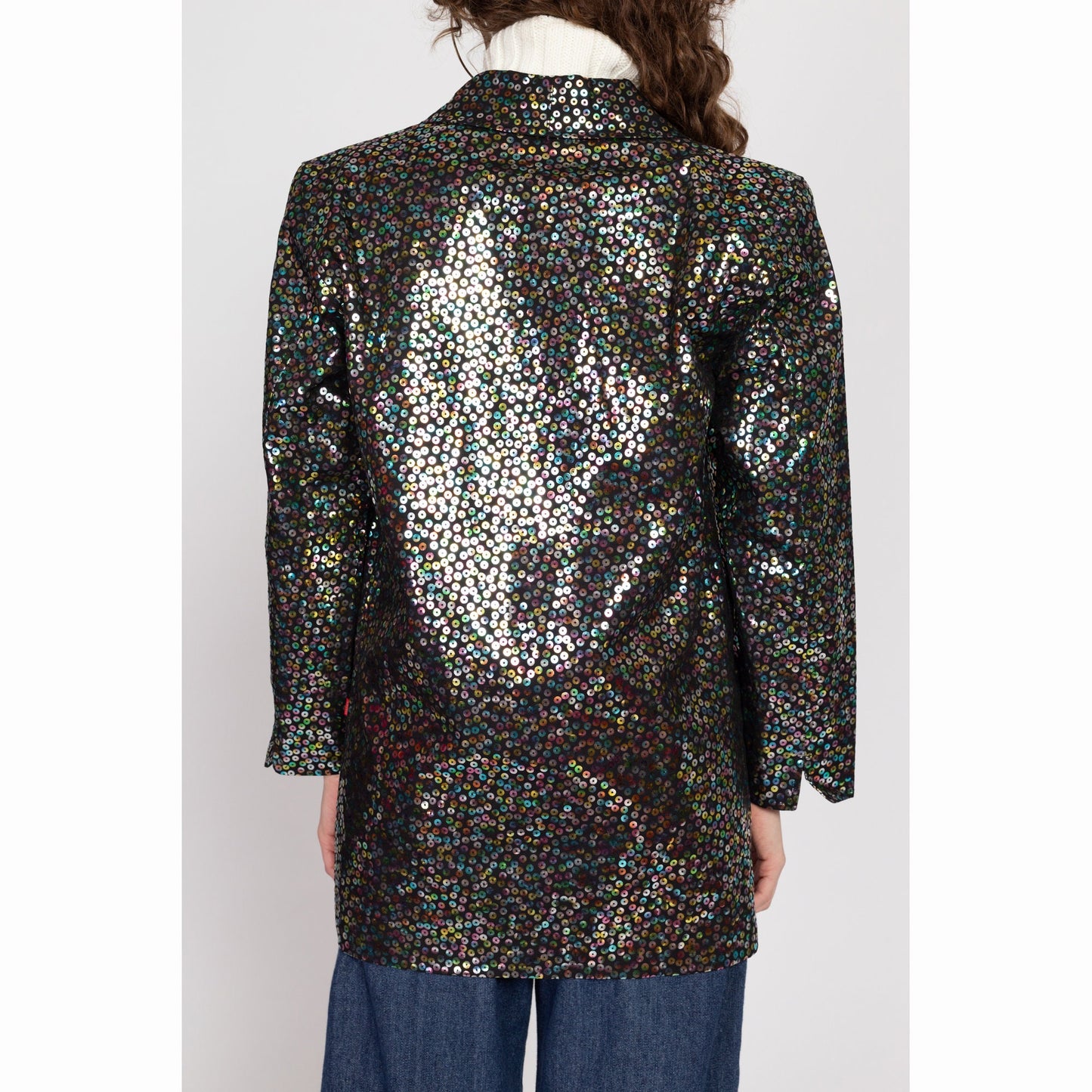 Medium 90s Fiorucci Black Sequin Embossed Blazer | Vintage Italian Designer Button Up Sport Coat Suit Jacket