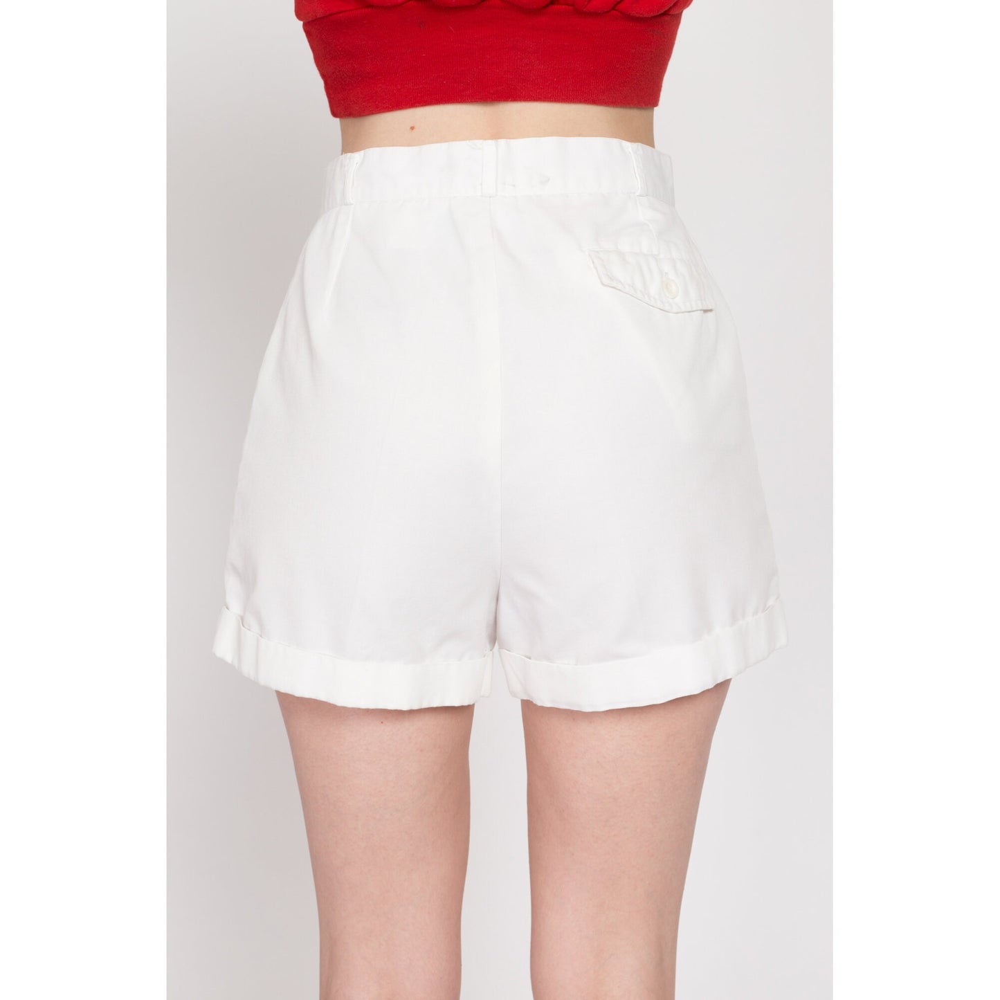 Small 80s White High Waisted Shorts 26.5" | Vintage Cuffed Cotton Blend Summer Shorts