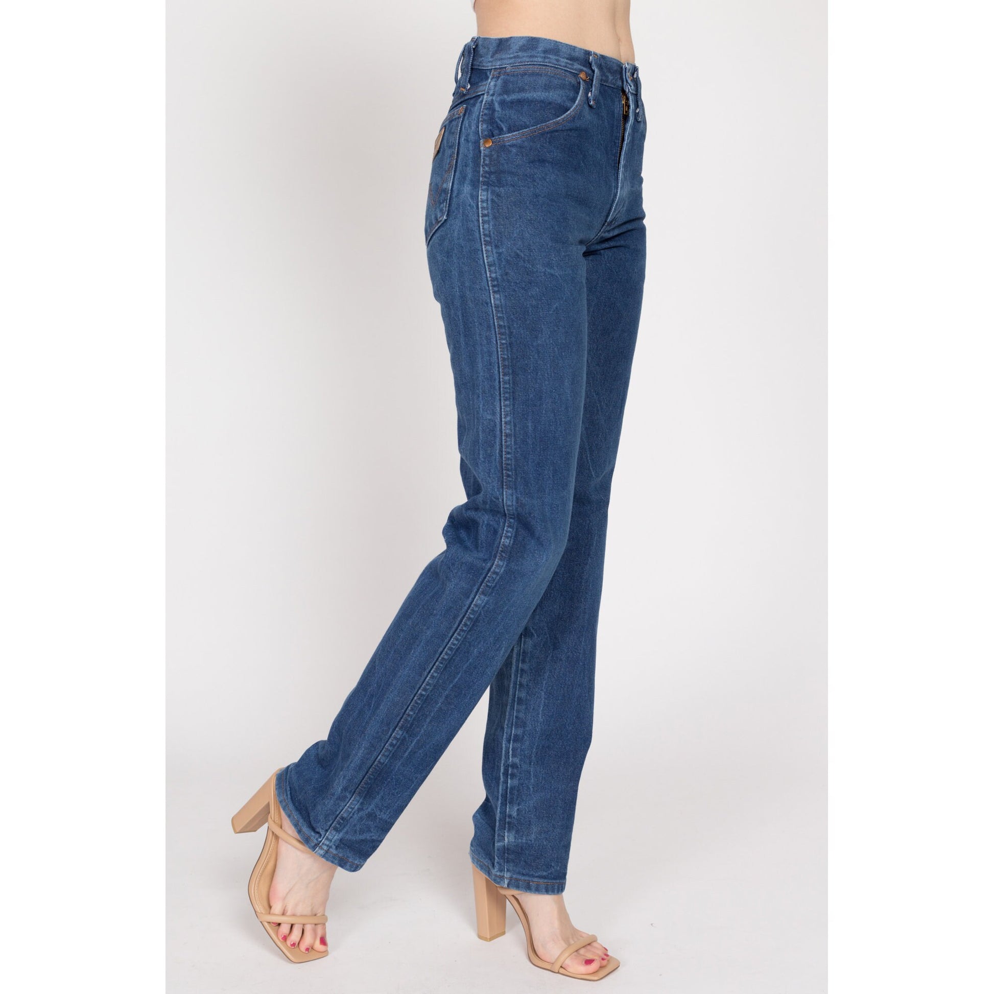XS 90s Wrangler High Waisted Dark Wash Jeans | Vintage Denim Straight Leg Western Jeans