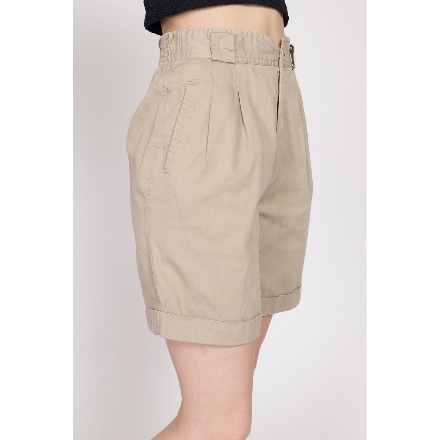 XS-Sm 80s Khaki High Waisted Pleated Shorts 24"-27" | Vintage Cotton Casual Mom Shorts
