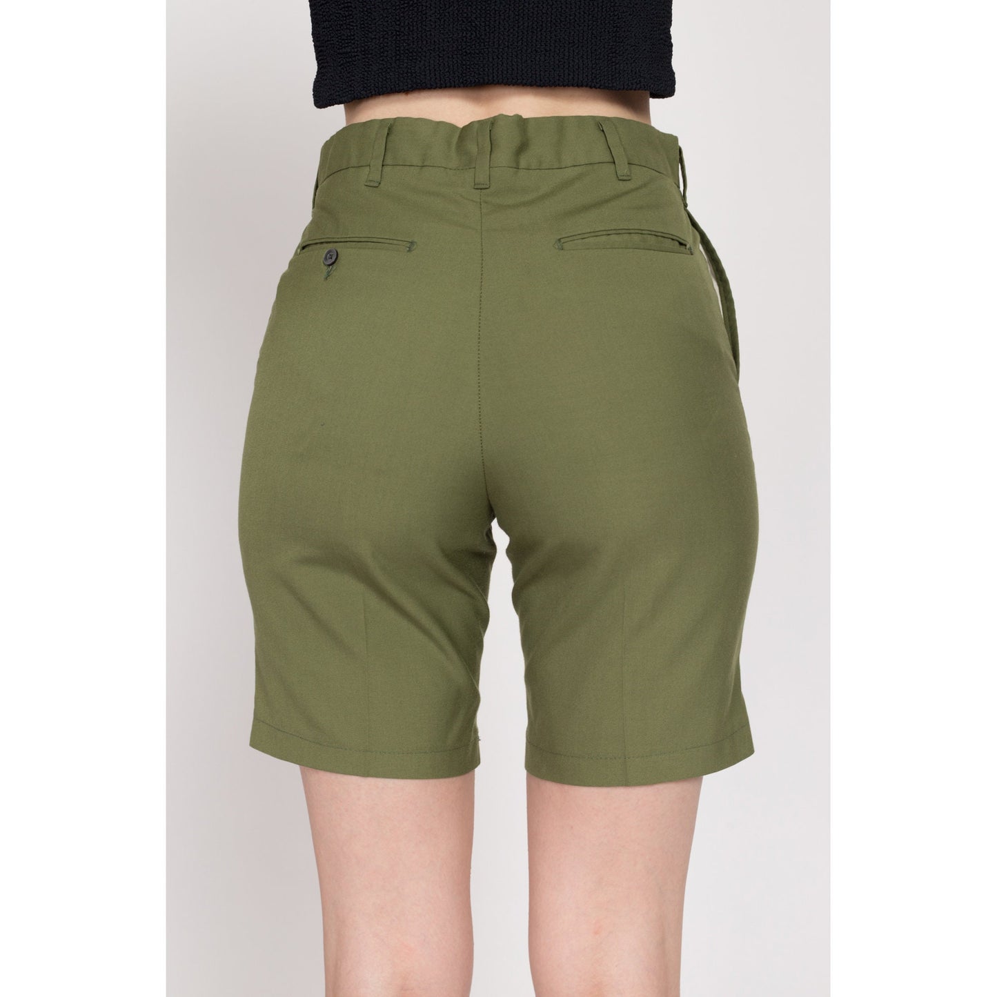XS 70s Army Green Shorts | Vintage High Waisted Retro Trouser Shorts