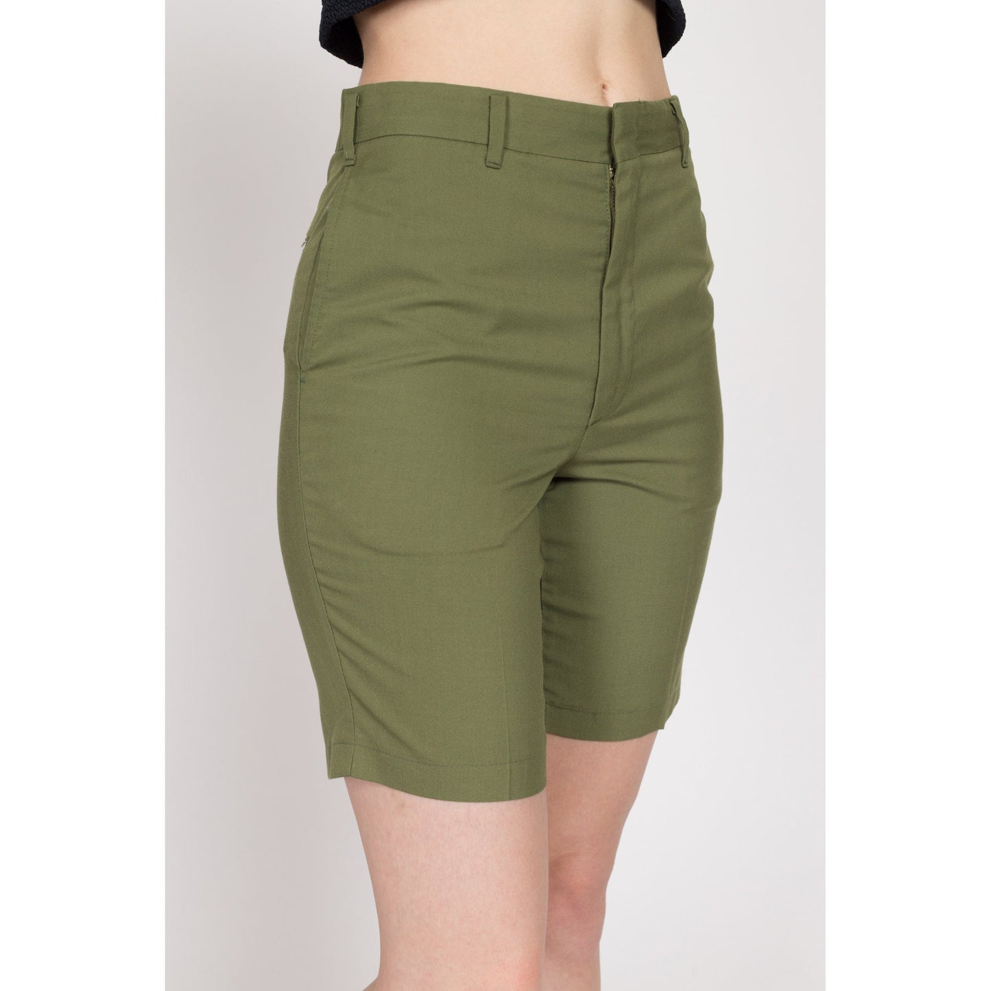 XS 70s Army Green Shorts | Vintage High Waisted Retro Trouser Shorts