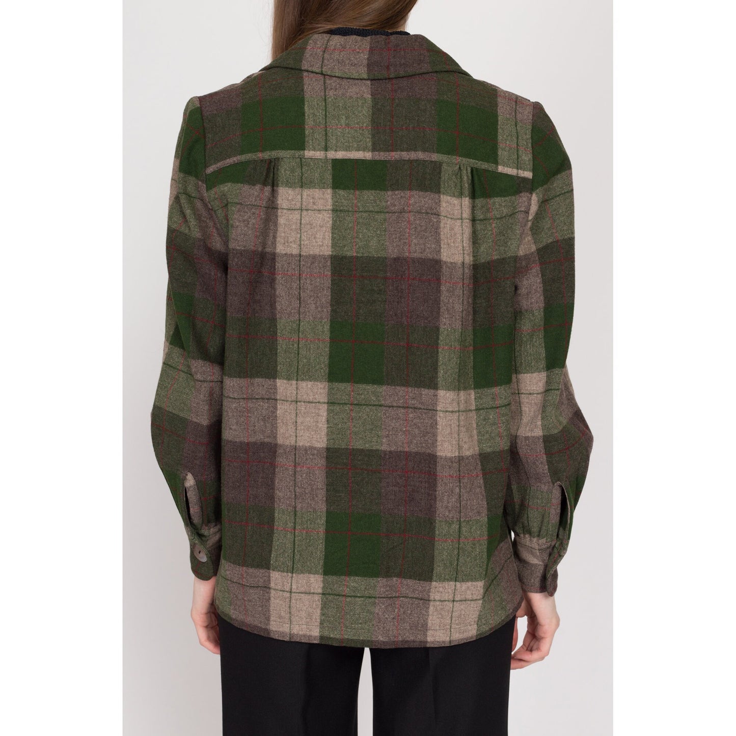 Medium 1950s Pendleton 49er Green Plaid Wool Jacket | Vintage 50s Rockabilly Button Up Pocket Overshirt