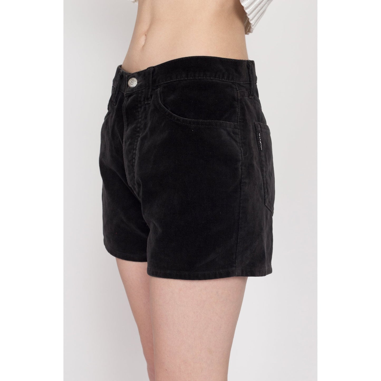Medium 90s Dark Grey Velvet Shorts 30" | Vintage High Waisted Cotton Velveteen Shorts