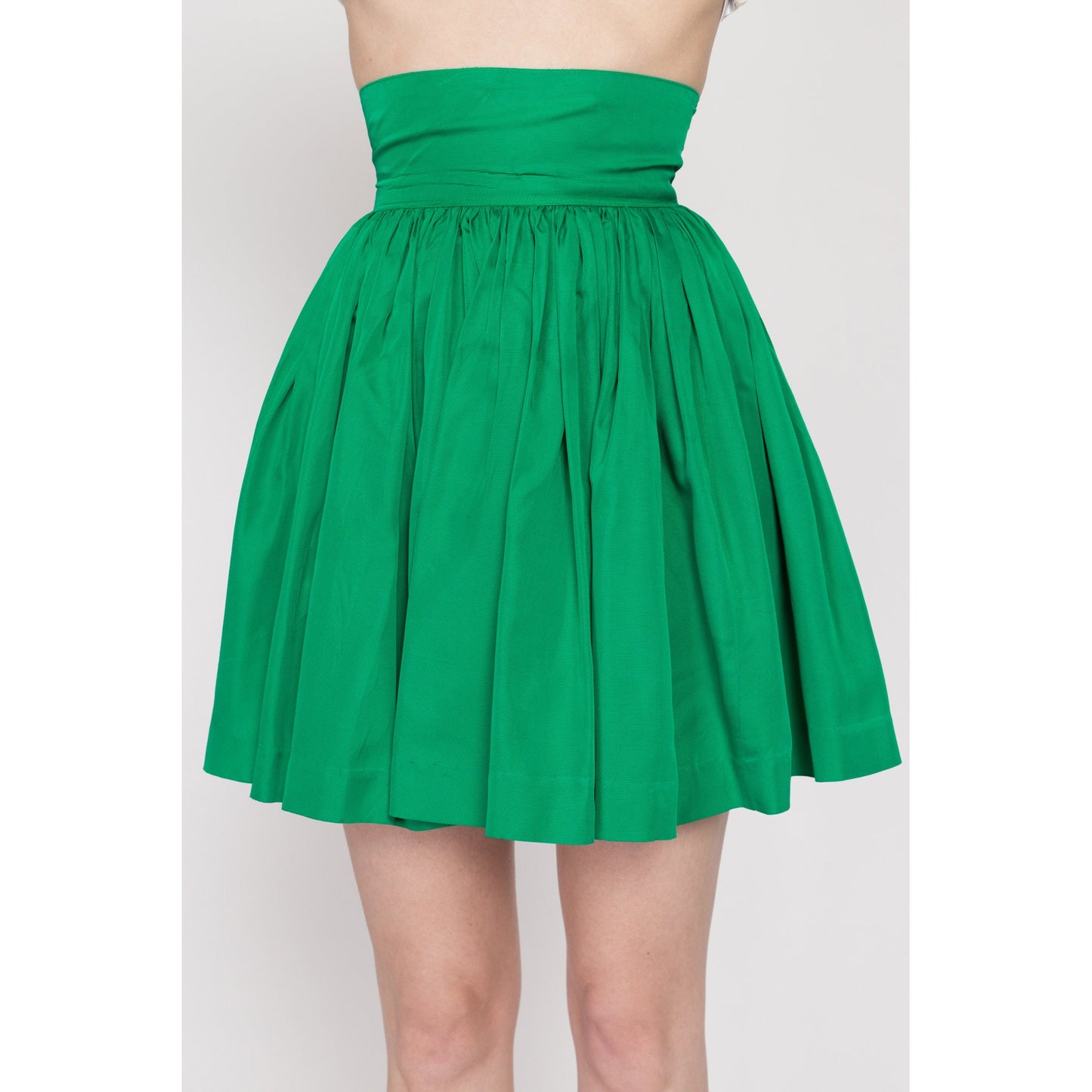 XXS 60s Green Mini Circle Skirt 22" | Vintage Super High Waisted Retro Costume Miniskirt