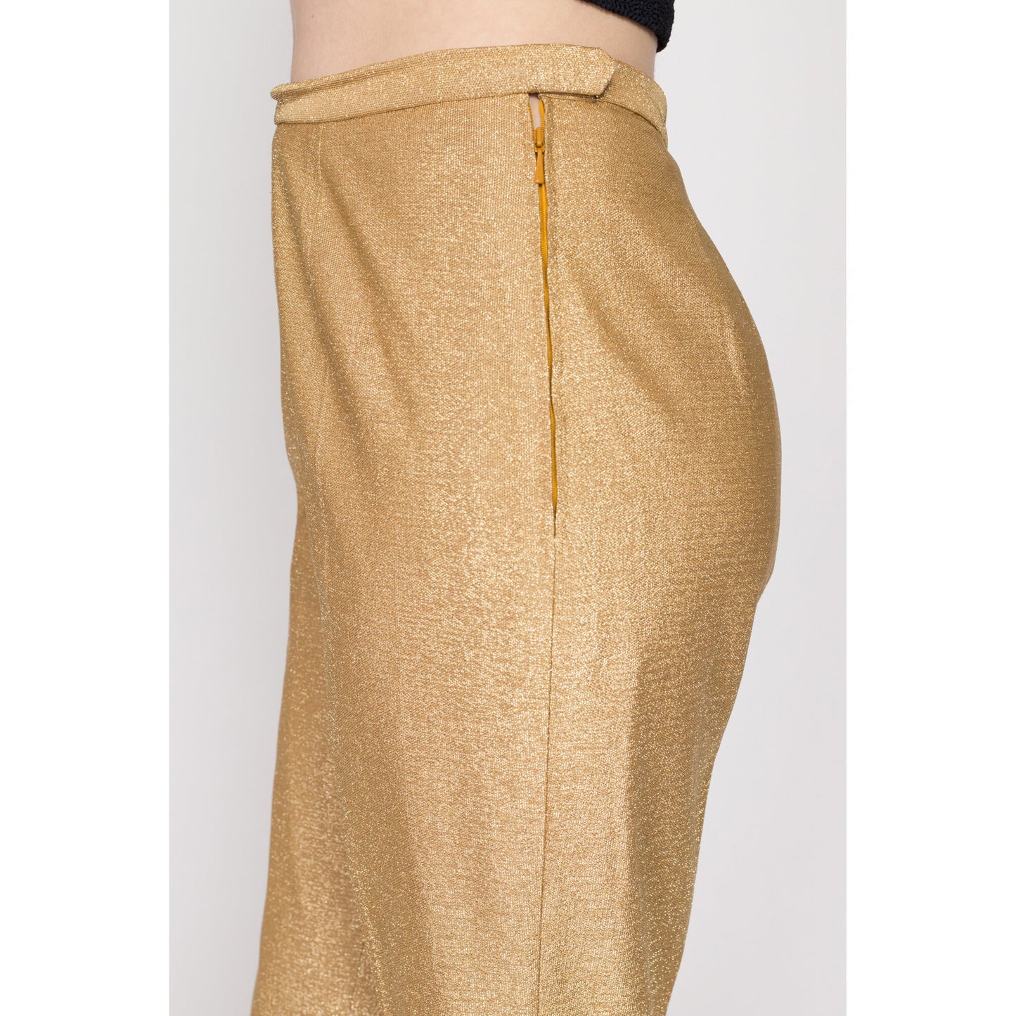 Medium 80s Shiny Gold Metallic Pants 29" | Vintage High Waisted Bootcut Disco Trousers
