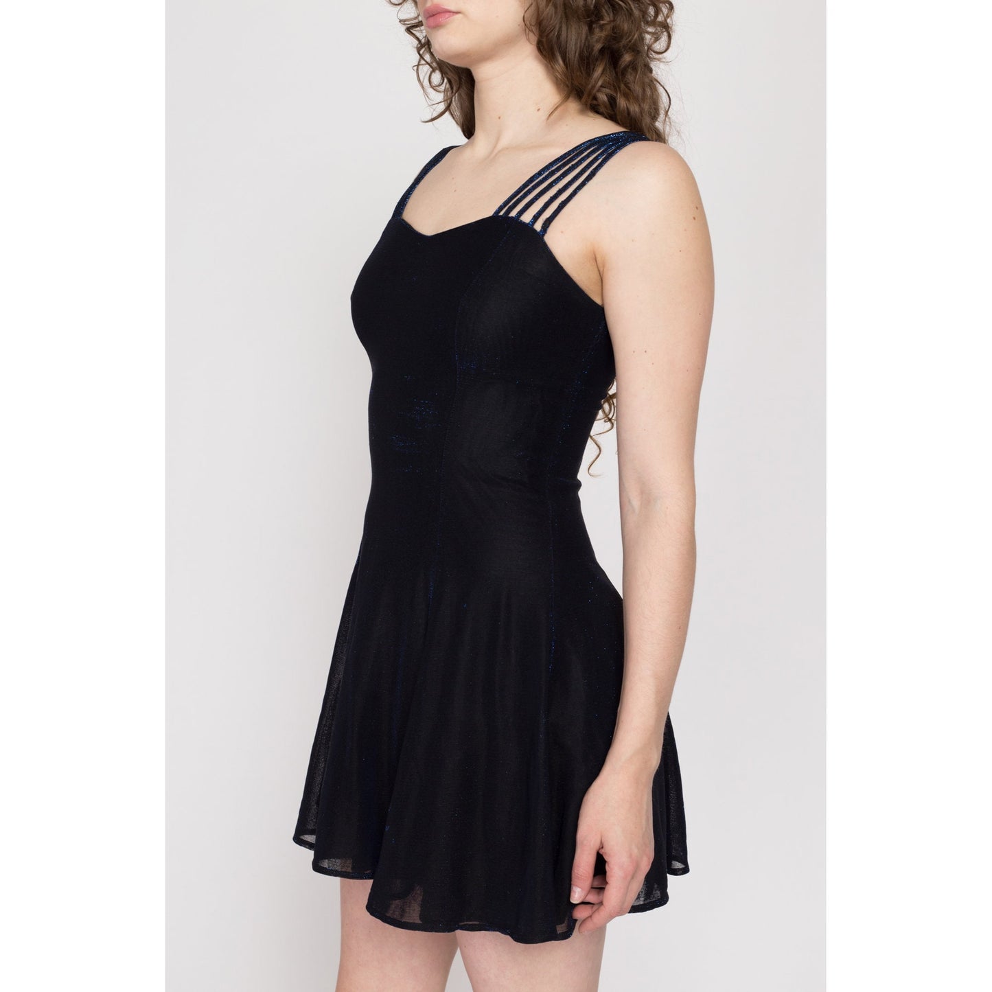 XS 90s Midnight Blue Metallic Strappy Party Dress | Vintage All That Jazz Sparkle Mini Dress