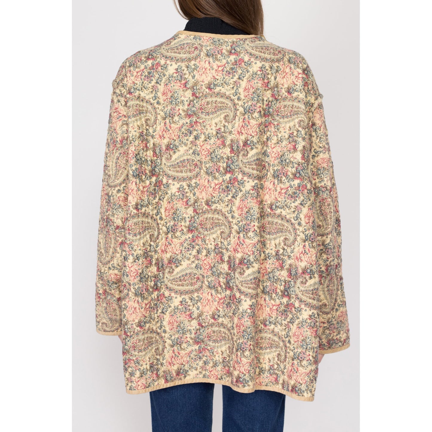 XL-3XL 70s Boho Reversible Patchwork Jacket | Vintage Floral Paisley Print Lightweight Quilted Hippie Coat