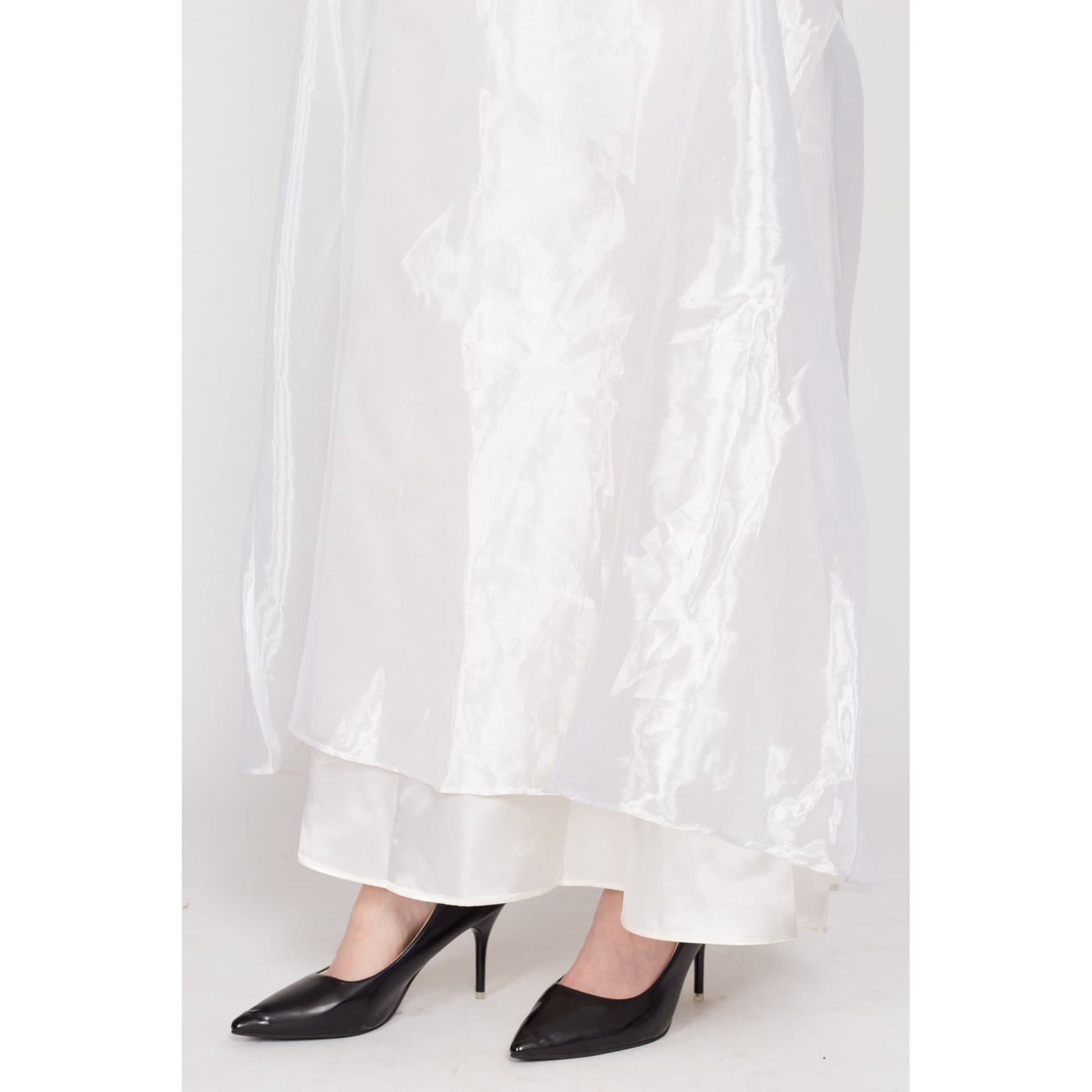 Small 80s White Organza Bridal Maxi Skirt 26.5" | Vintage High Waisted Floor Length Formal Wedding Skirt