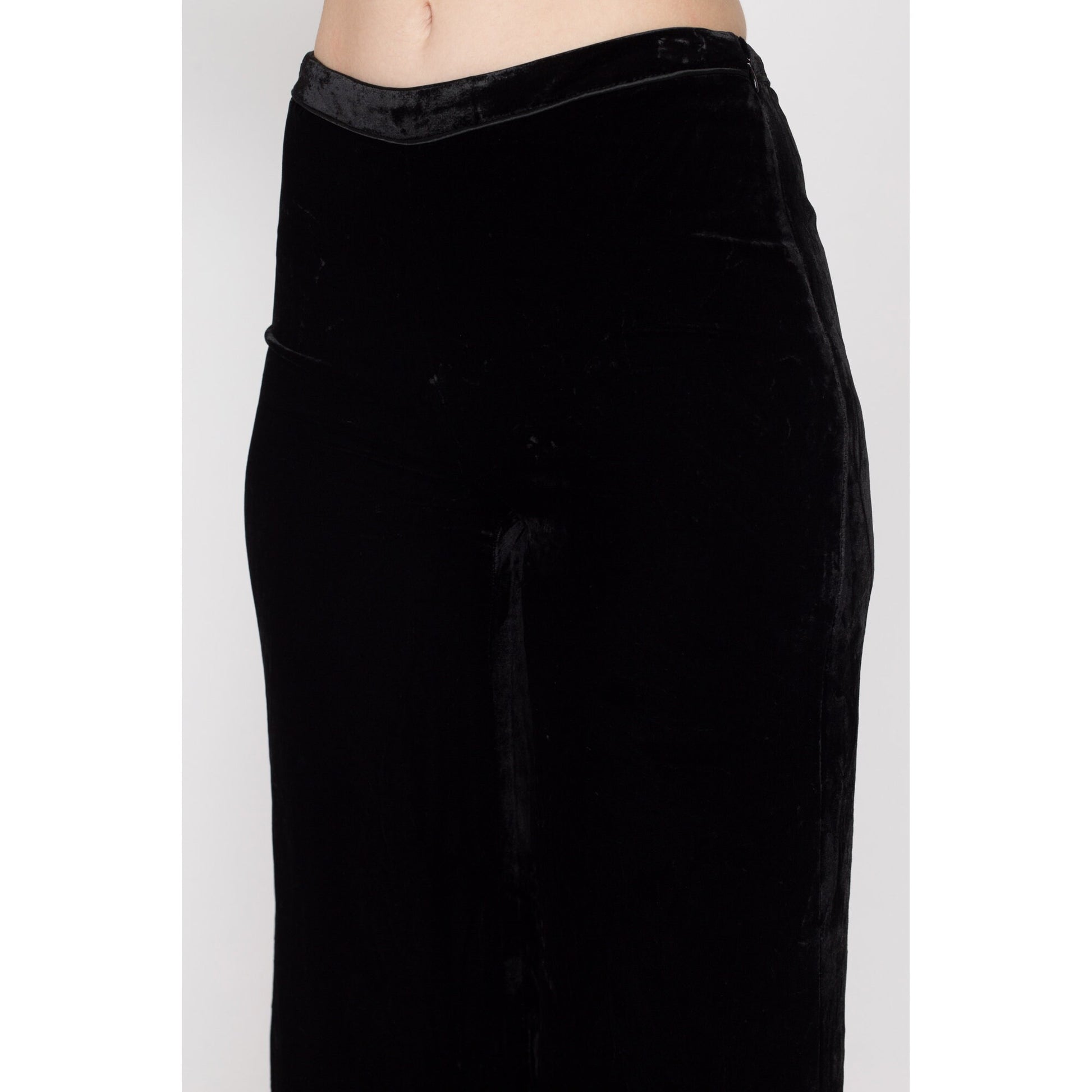 XS 90s Black Silk Velvet Mid Rise Trousers | Vintage Ann Taylor Minimalist Wide Leg Pants