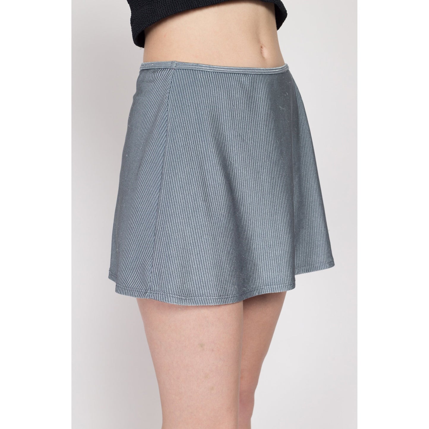 Sm-Med Y2K High Slit Micro Mini Skirt | Vintage Catalina Ribbed Blue Grey Cover Up Miniskirt