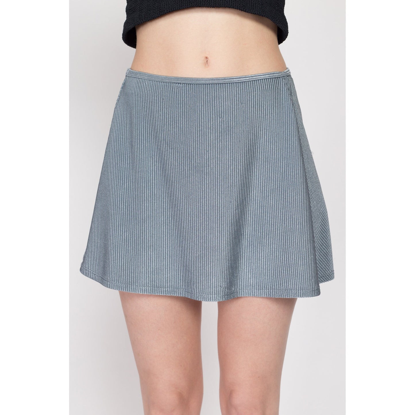 Sm-Med Y2K High Slit Micro Mini Skirt | Vintage Catalina Ribbed Blue Grey Cover Up Miniskirt