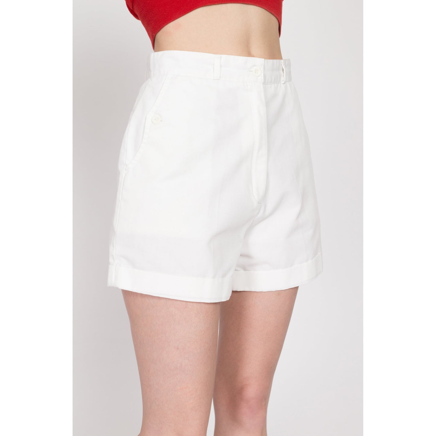 Small 80s White High Waisted Shorts 26.5" | Vintage Cuffed Cotton Blend Summer Shorts