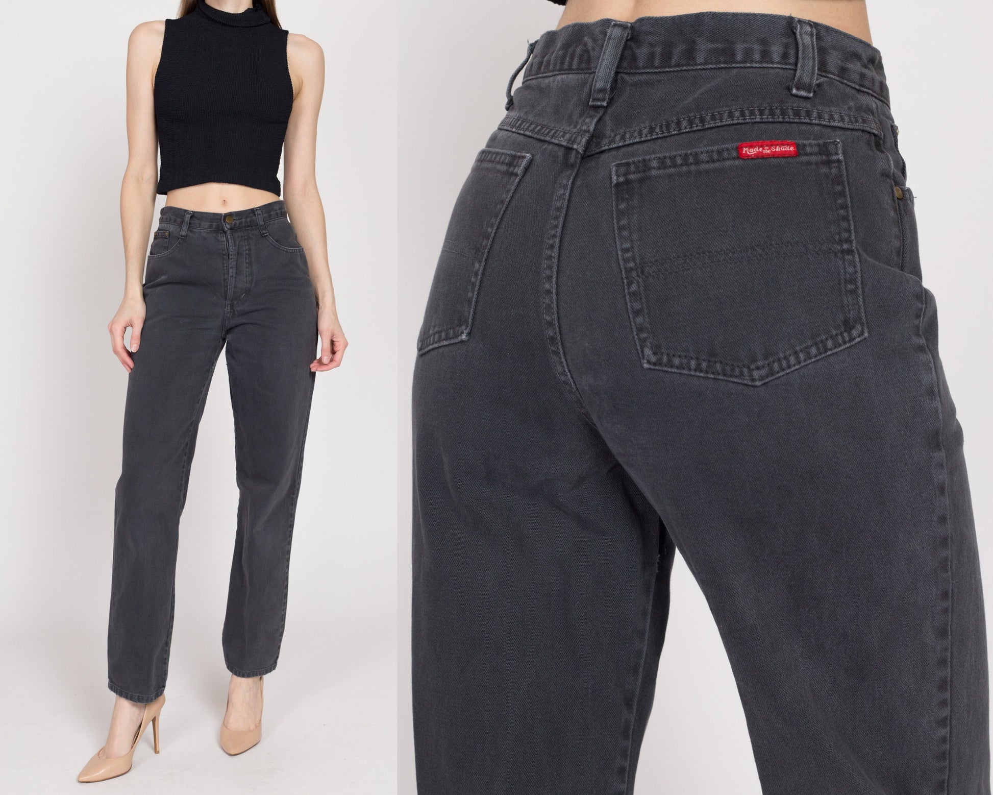 Small 90s Faded Black High Waisted Jeans 27" | Vintage Denim Mom Jeans