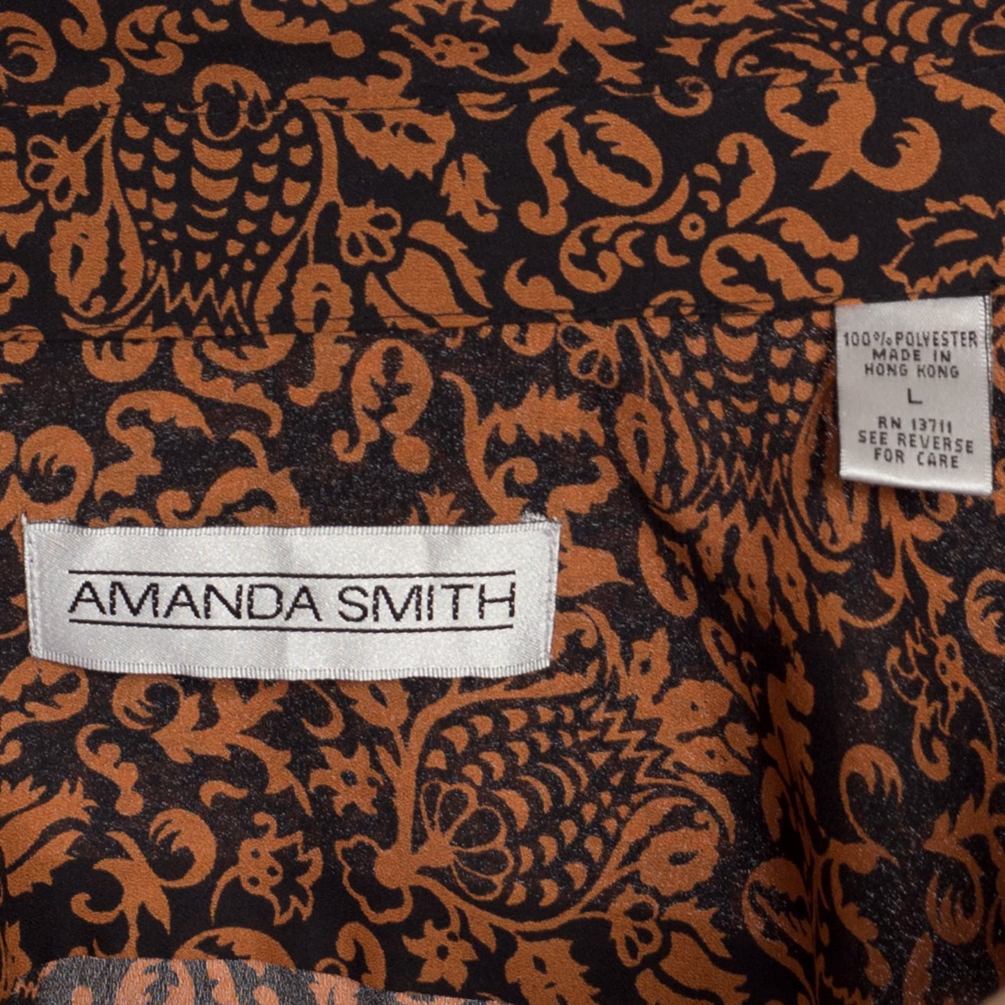Large 80s Baroque Black & Orange Floral Blouse | Vintage Long Sleeve Button Up Oversize Secretary Top