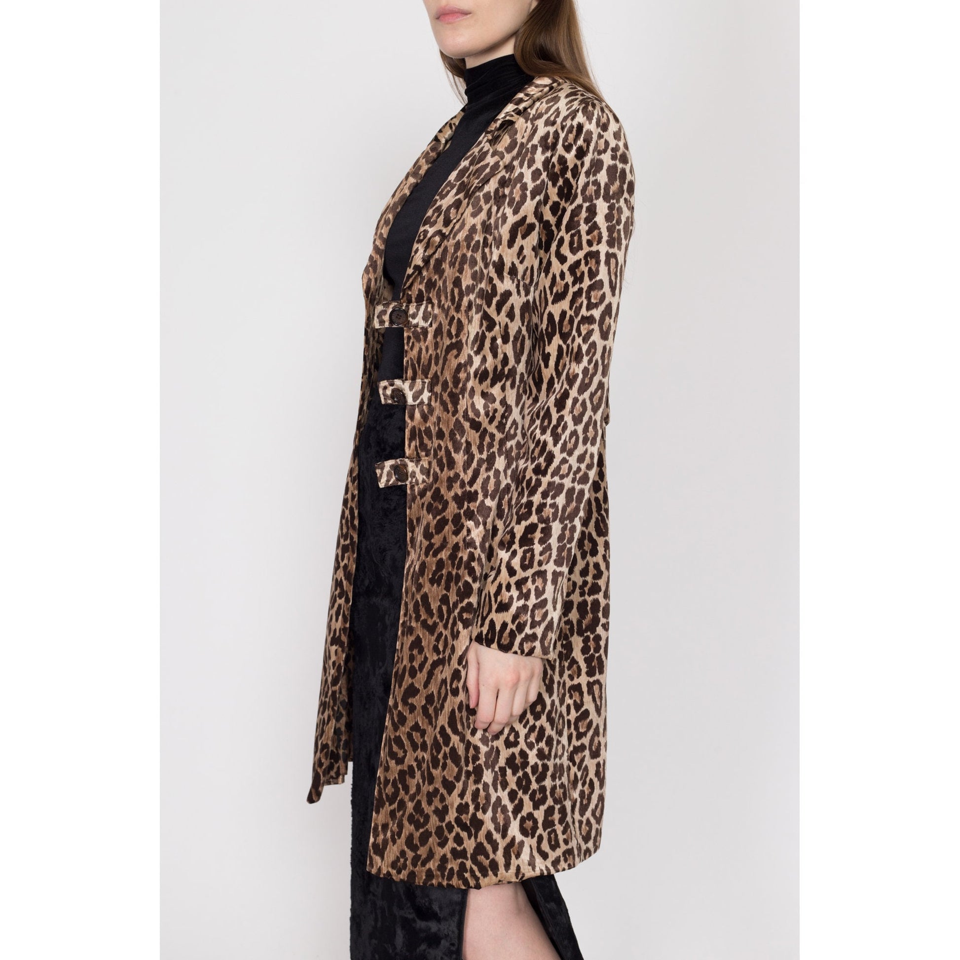 Medium 90s Dolce & Gabbana Leopard Print Velvet Jacket | Vintage Button Up Designer Faux Fur Coat