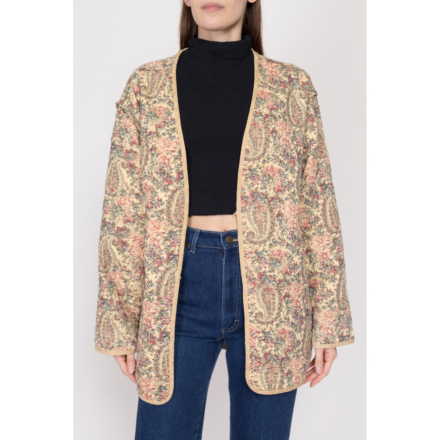 XL-3XL 70s Boho Reversible Patchwork Jacket | Vintage Floral Paisley Print Lightweight Quilted Hippie Coat