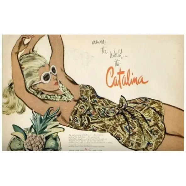 Small 1940s Catalina Seashell Novelty Print One Piece Swimsuit | Vintage 40s 50s California Hand Prints Retro Swimwear Pinup Bathing Suit