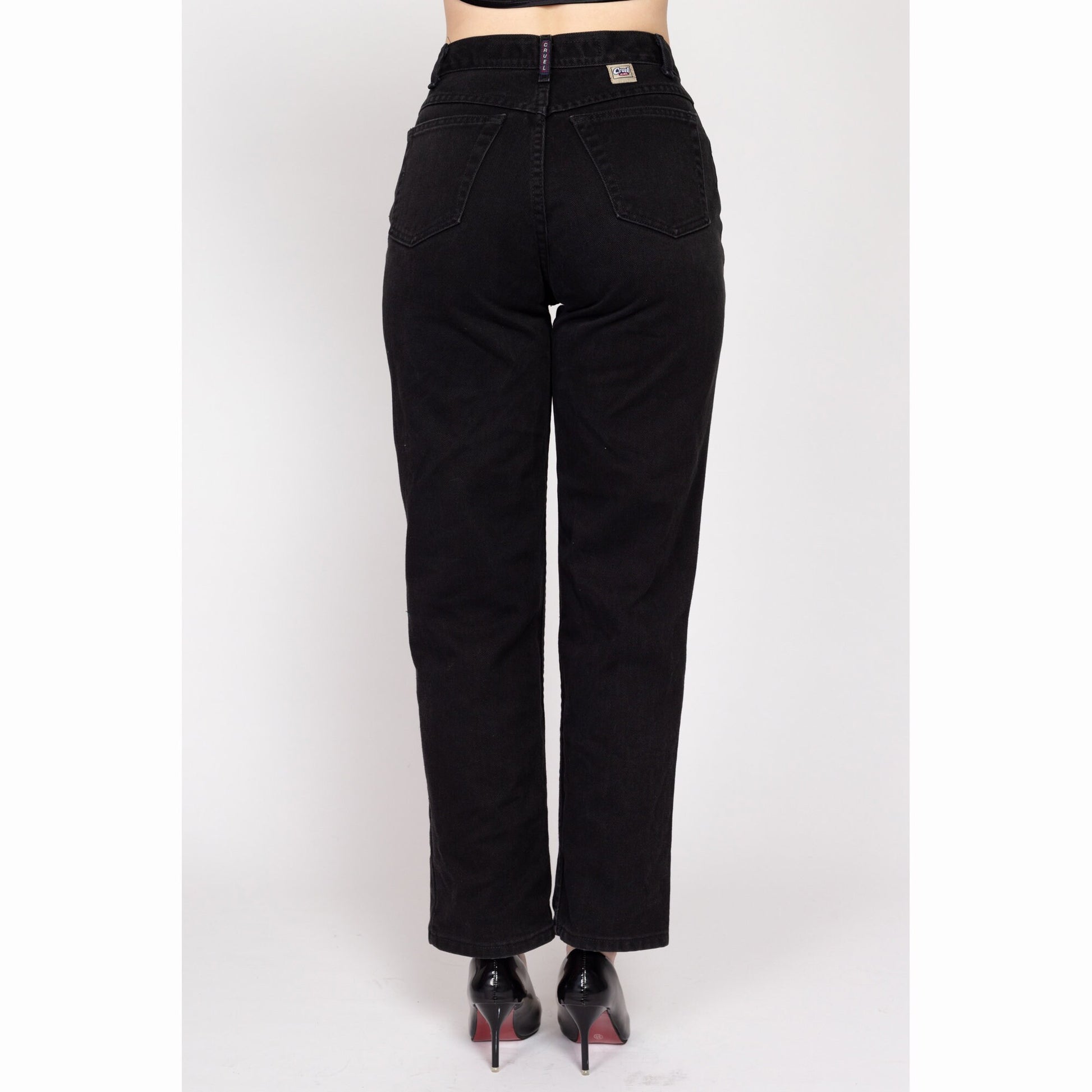 Small 90s Black High Waisted Relaxed Mom Jeans 27" | Vintage Cotton Denim Straight Leg Jeans
