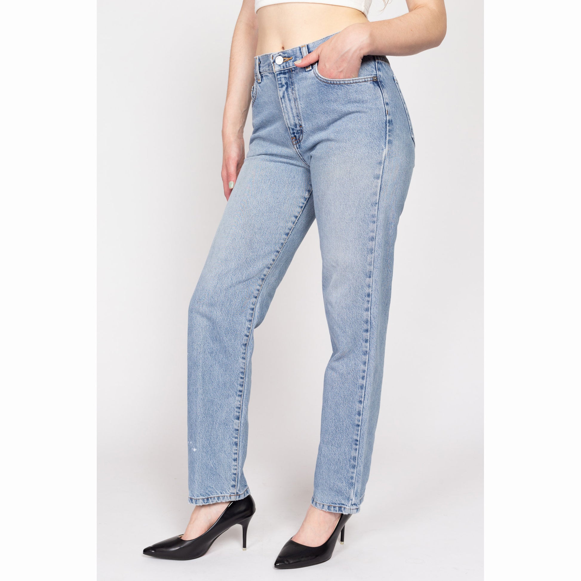 Medium 90s Calvin Klein Light Wash Straight Leg Jeans 30" | Vintage Mid High Waisted CK Stonewash Denim Jeans