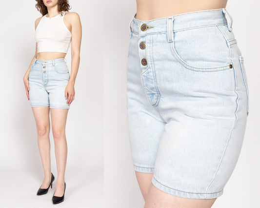 Small 90s Exposed Button Fly Light Wash Jean Shorts 27" | Vintage High Waisted Denim Shorts