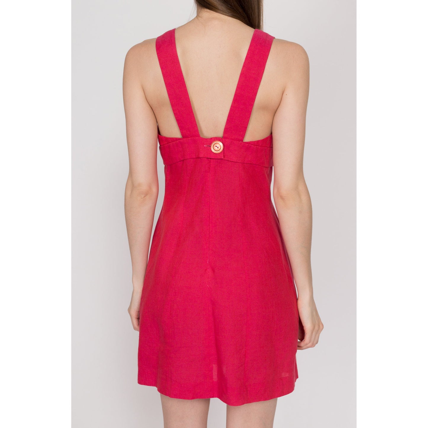 XS 90s Tara Jarmon Hot Pink Linen Mini Dress | Vintage French Low Back Fitted Sleeveless Cocktail Party Dress