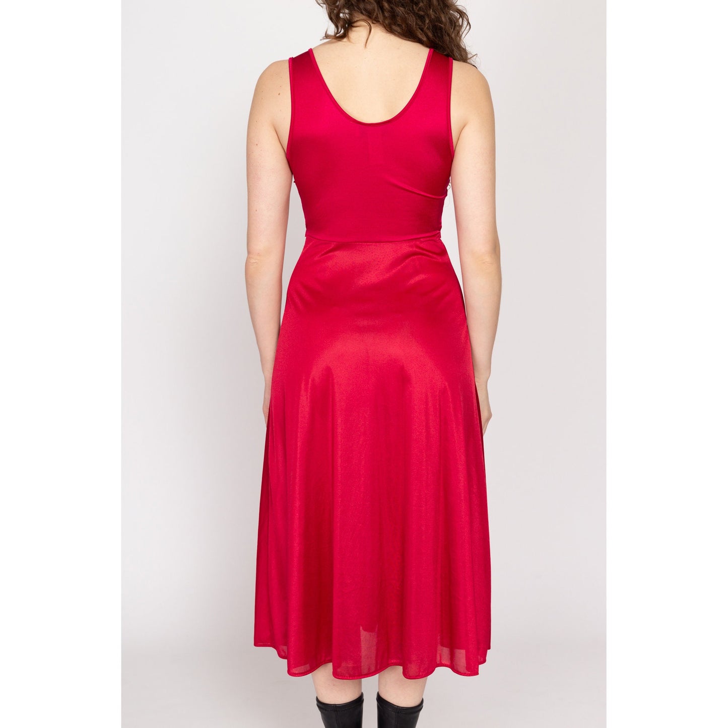 Small 90s Red Lace Bust Midi Slip Dress | Vintage Sheer Nightgown