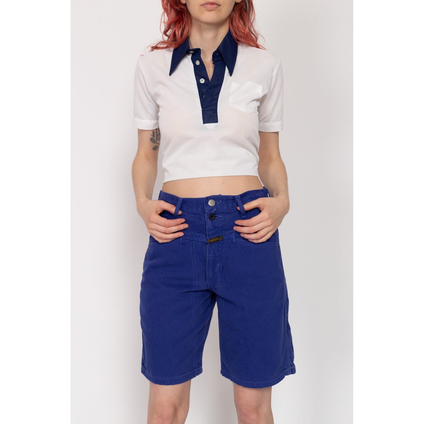 XS 90s Marithe Francois Girbaud Royal Blue Jean Shorts 25" | Vintage High Waisted Denim Mom Shorts