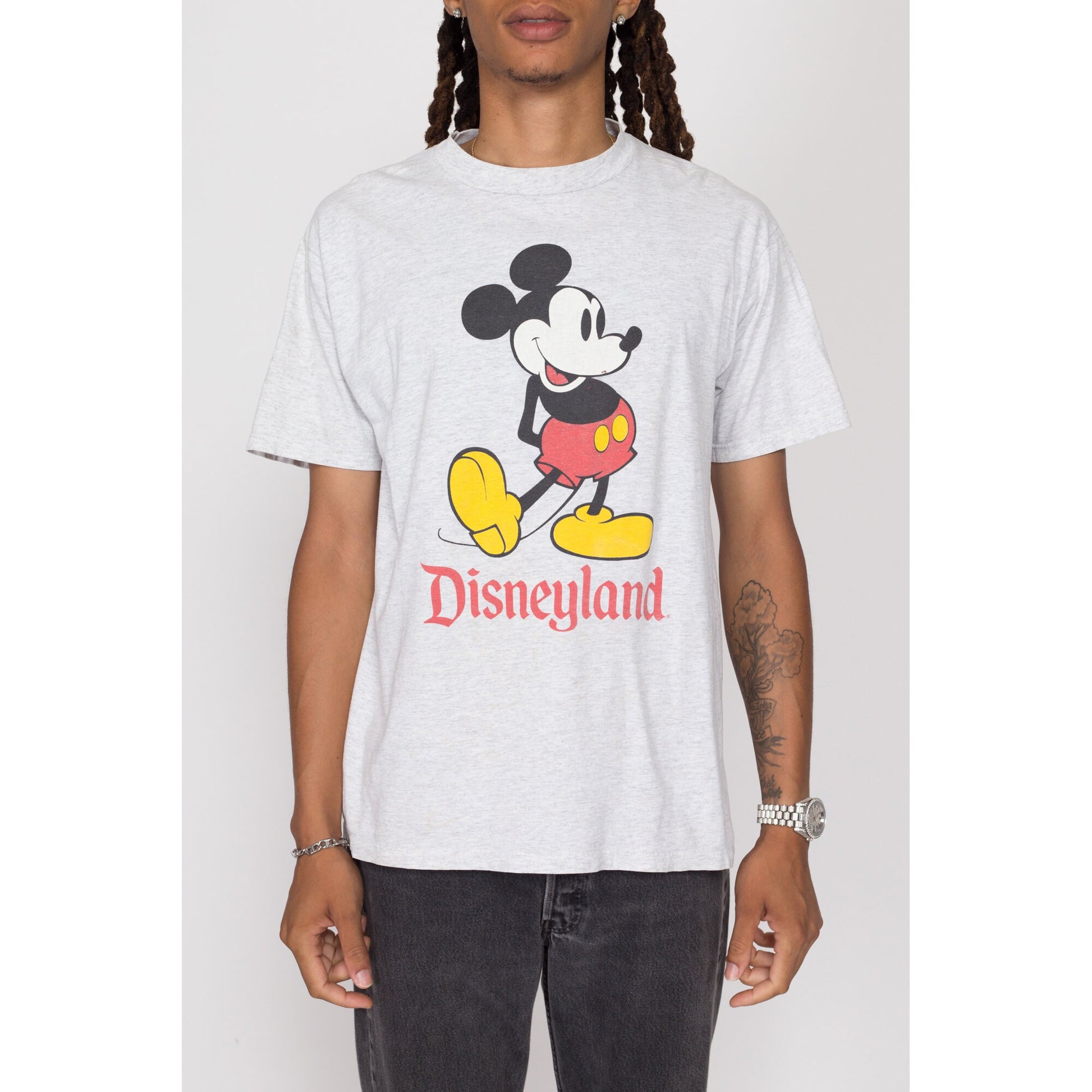 Medium 90s Mickey Mouse Disneyland T Shirt | Vintage Heather Grey Disney Cartoon Graphic Tee