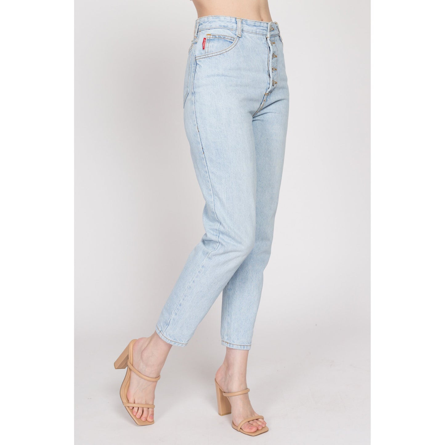 Small 90s Bongo Light Wash Button Fly Jeans 27" | Vintage High Waisted Denim Slim Fit Tapered Leg Mom Jeans