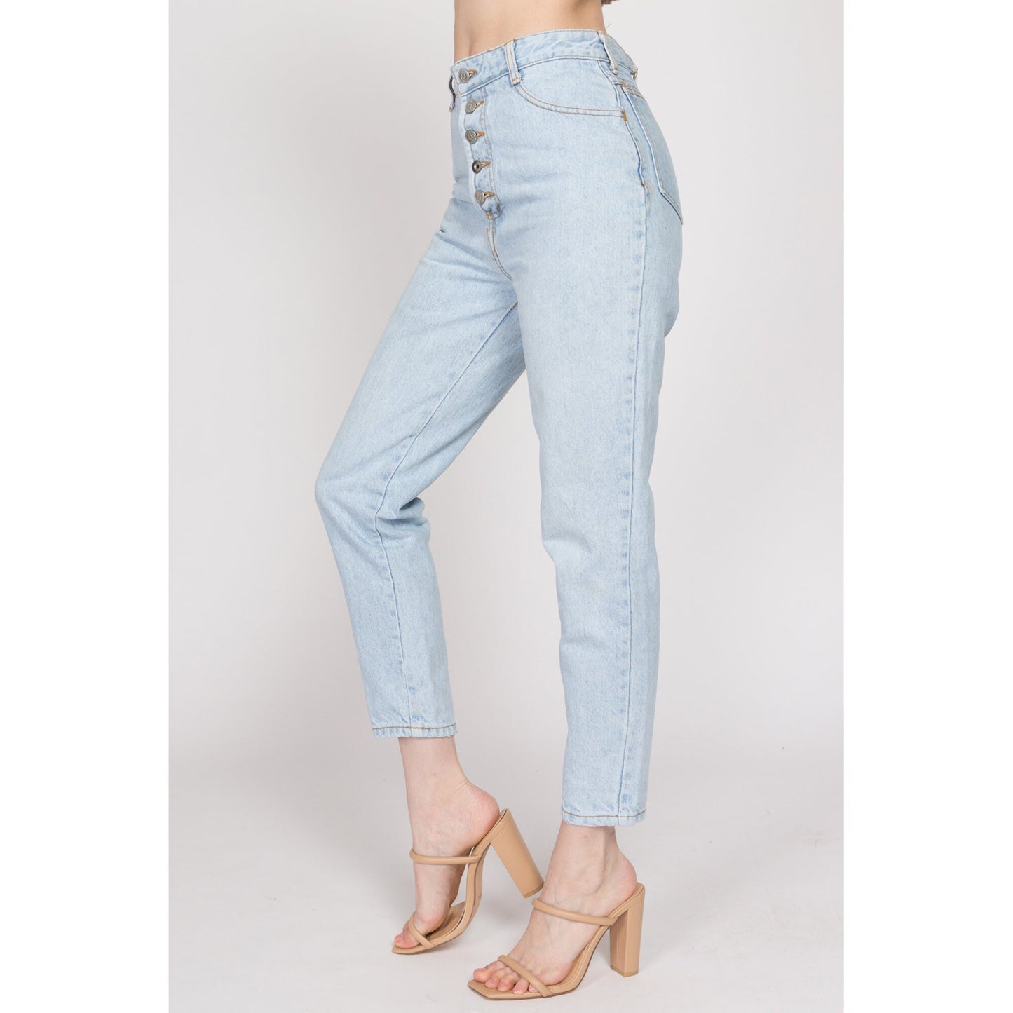 Small 90s Bongo Light Wash Button Fly Jeans 27" | Vintage High Waisted Denim Slim Fit Tapered Leg Mom Jeans